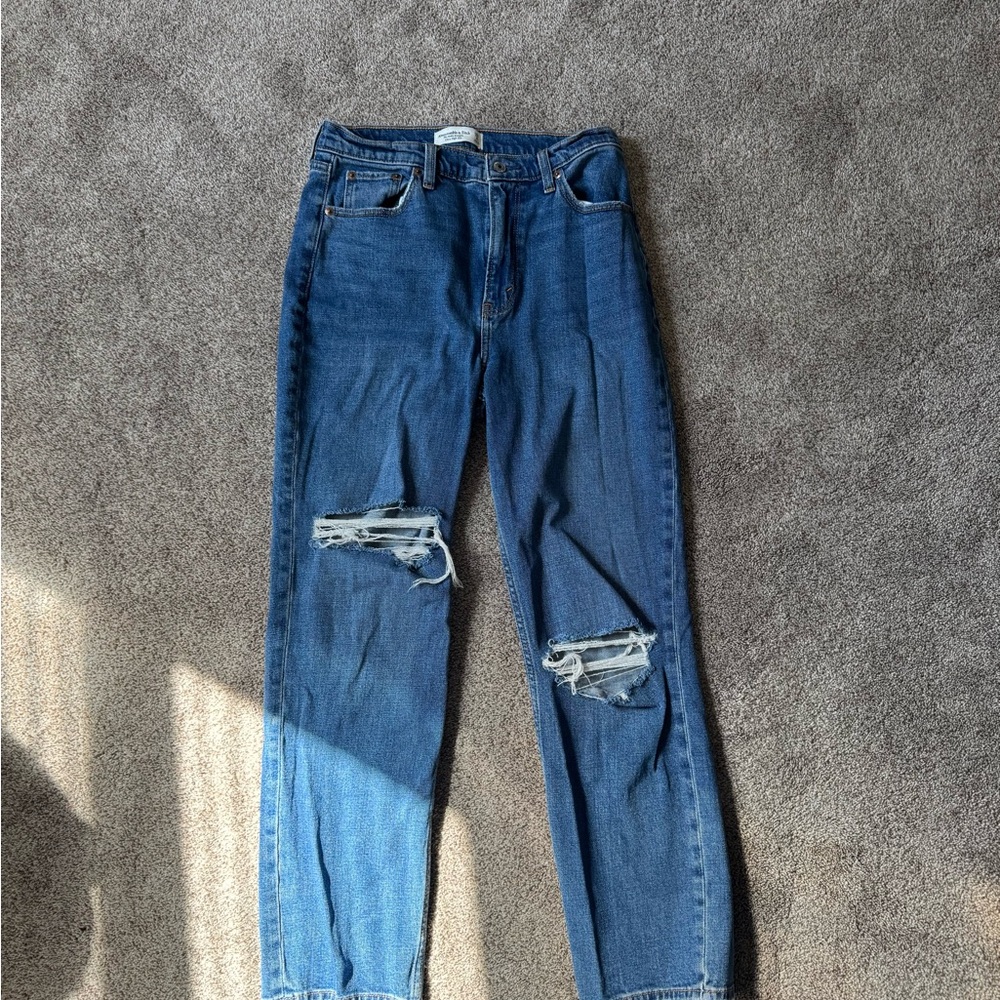 Abercrombie Ankle Straight ultra high rise Women's Blue Distressed Jeans